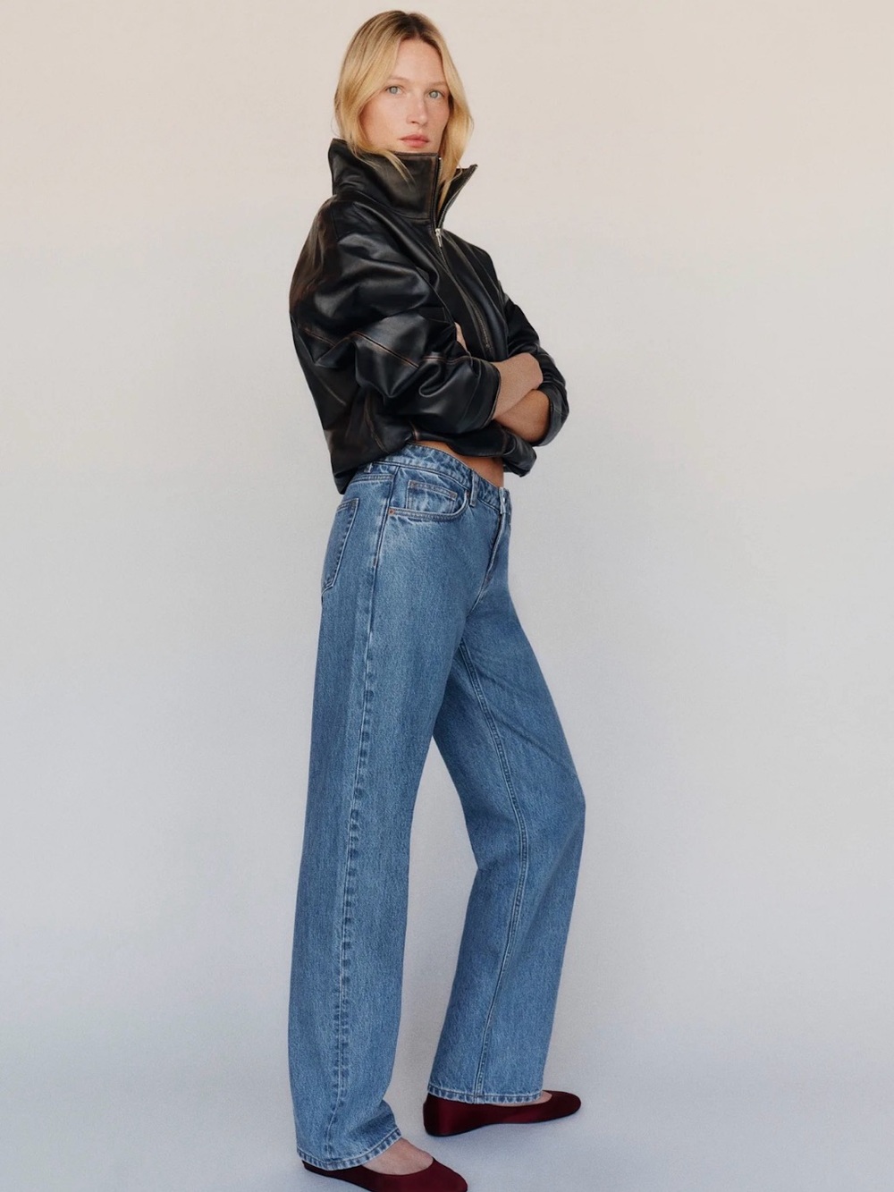 Reformation Charlee Low Rise Straight Leg Jeans in Color “Shore”
